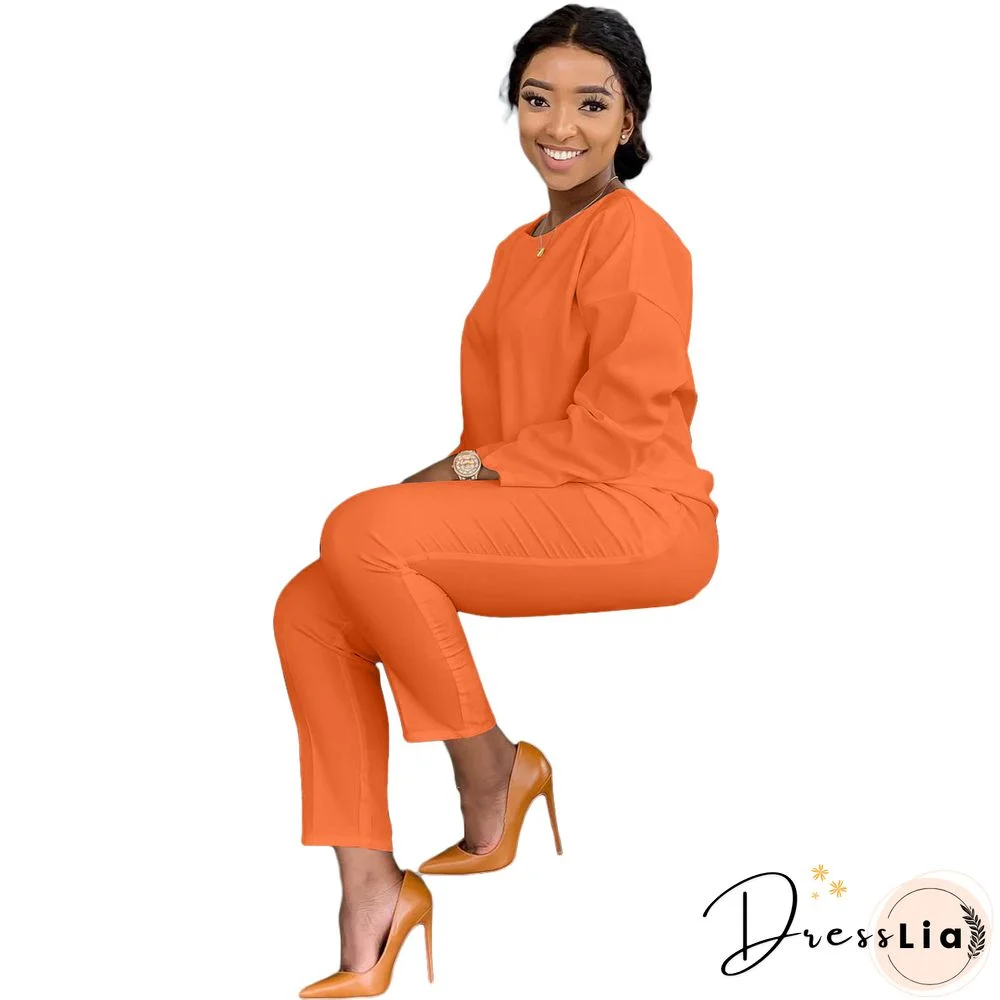 Long Sleeves T shirt Sportswear Two Piece Pants Set