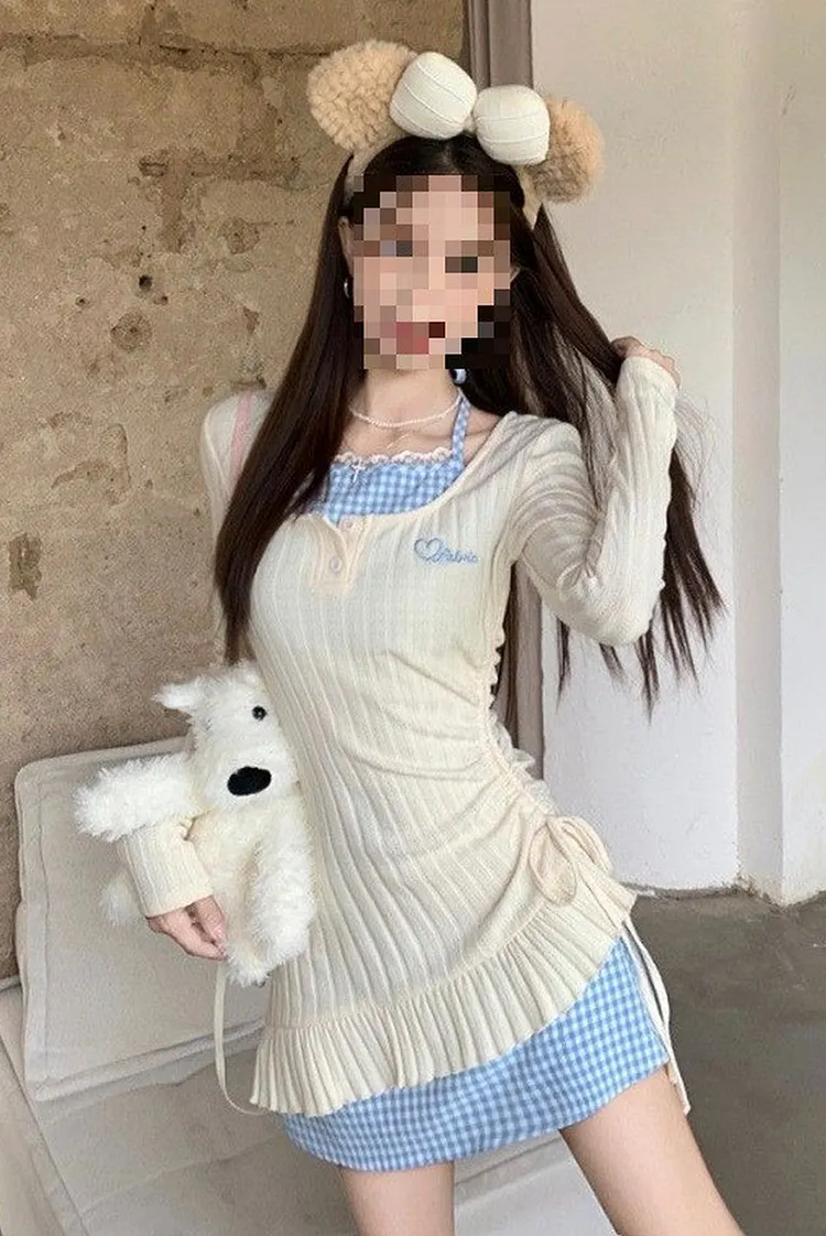 Sweet Knit Two Piece Dress with Drawstring Waist
