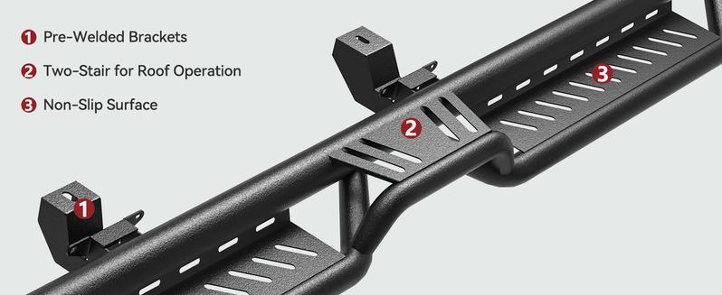 Product Introduction of YITAMOTOR Running Boards & Side Step Compatible with 2018-2025 Jeep Wrangler JL 4 Door. Black Powder Coated Nerf Bar with Two-Stair for Roof Operation Heavy Duty Aluminum Running Boards 0