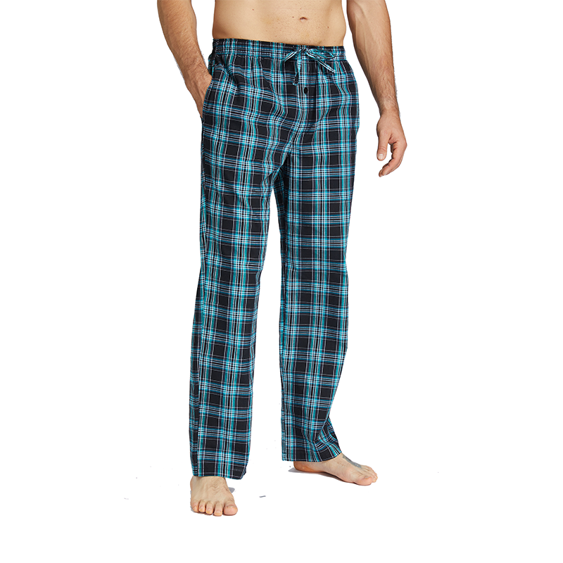 JupiterSecret Mens Pajama Pants  Cotton Plaid Sleep Pants, PJ Bottoms with Pockets and Button Fly GreenBlue