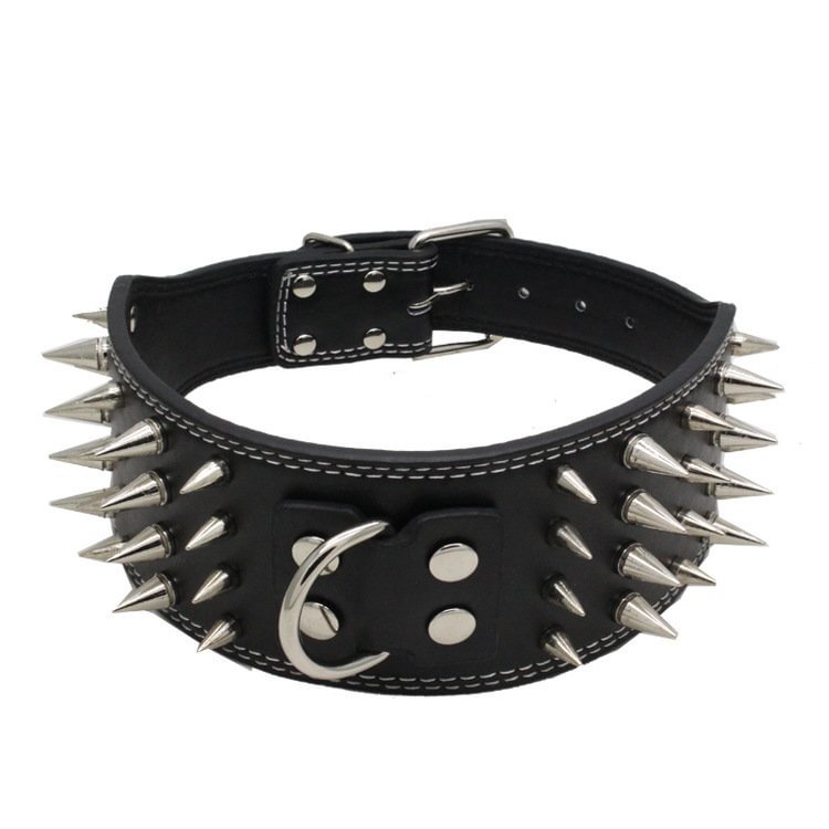 3 Inch Wide Spikes Studded Leather Pet Dog Collar For Large Breeds Pitbull Doberman