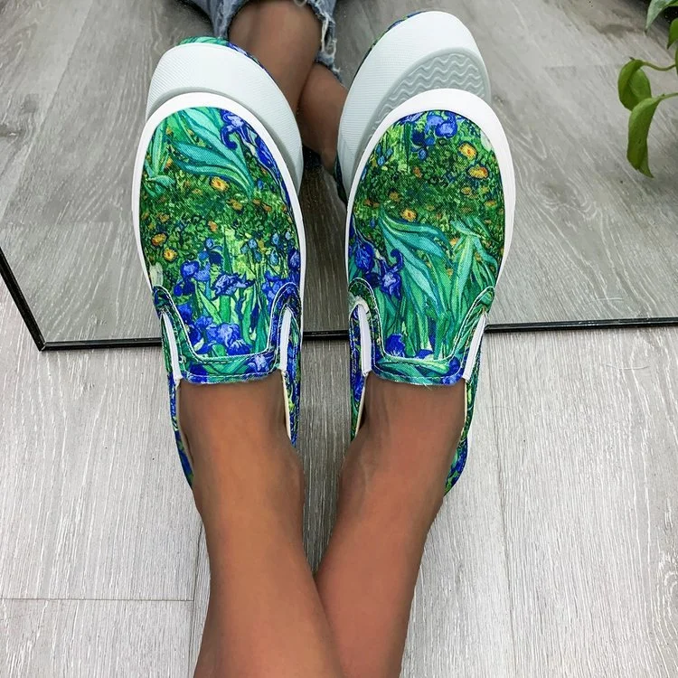 Women Flats 2021 Plus Size Fashion Graffiti Flat Shoes Women Low Cut Slip-on Casual Shoes Ladies Canvas Loafers Zapatillas Mujer