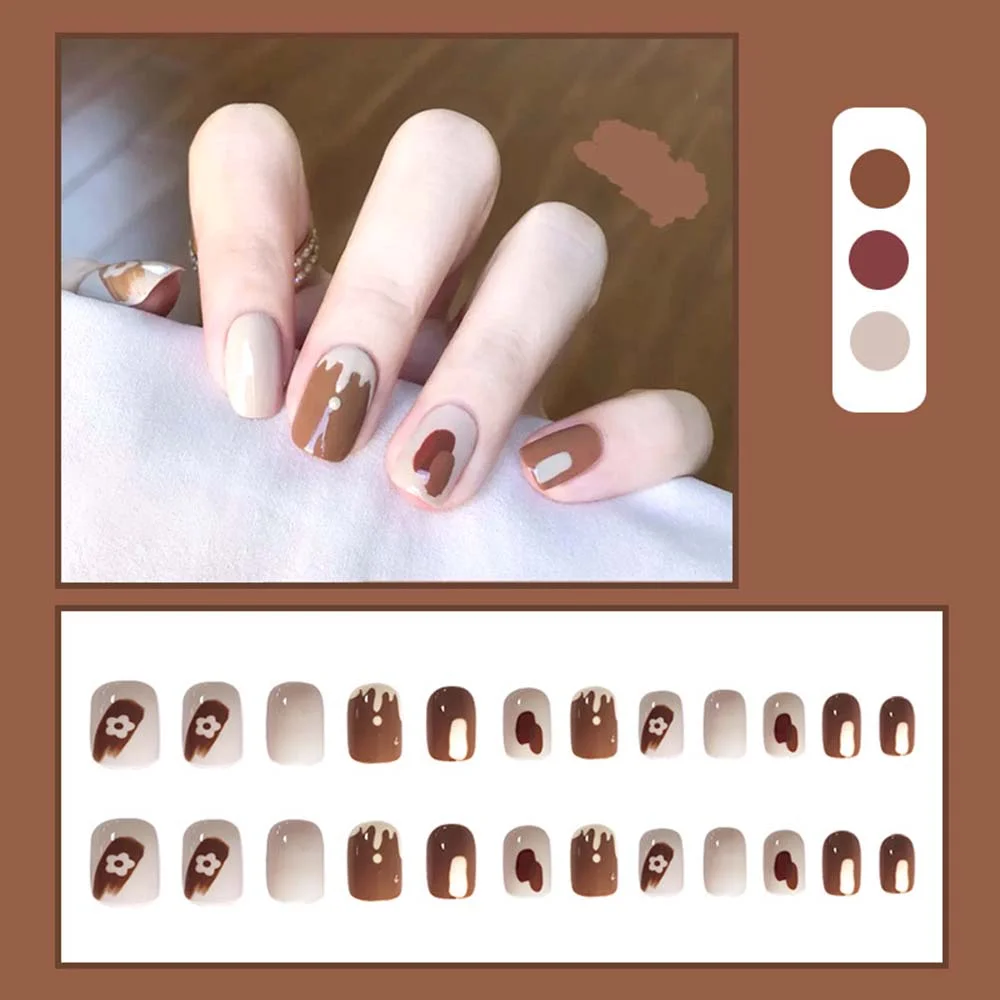 24pcs/box fake short nails with glue round head Finished Nails Manicure Patches Strawberry Patches press on nails with designs-Nail Inspo