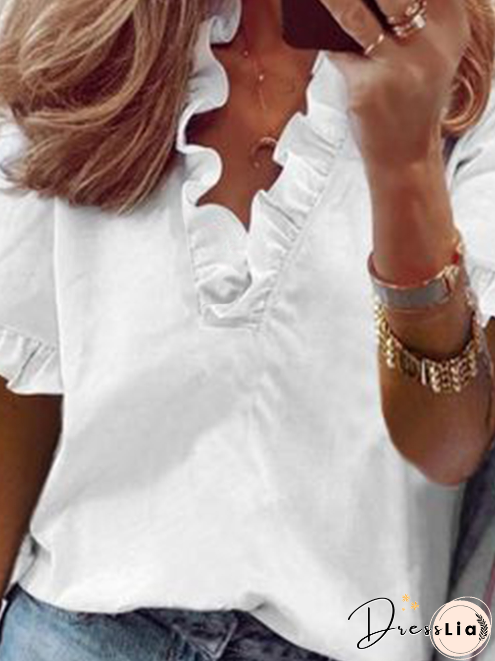 Casual V Neck Short Sleeve Tops