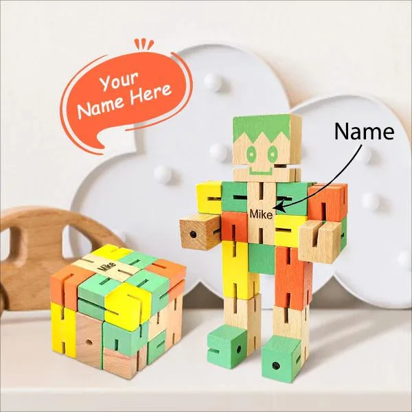 Personalisiertes Name Roboter Zauberwürfel Holz Puzzle Geschenk für Vorschulkinder