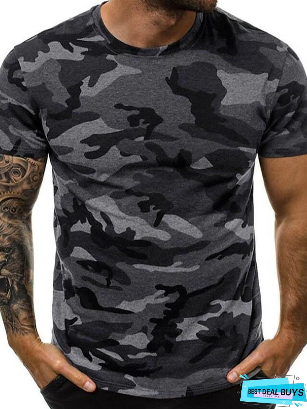 Men's T-Shirt Non-Printing Camo / Camouflage Short Sleeve Daily Tops Round Neck
