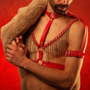 pornhint Pornhint Body Chain Harness Man | Red Chest Harness with Chain Man ¥ Kinky Harness Man ¥ Erotic Clothing Man ¥ Fetish Wear Man