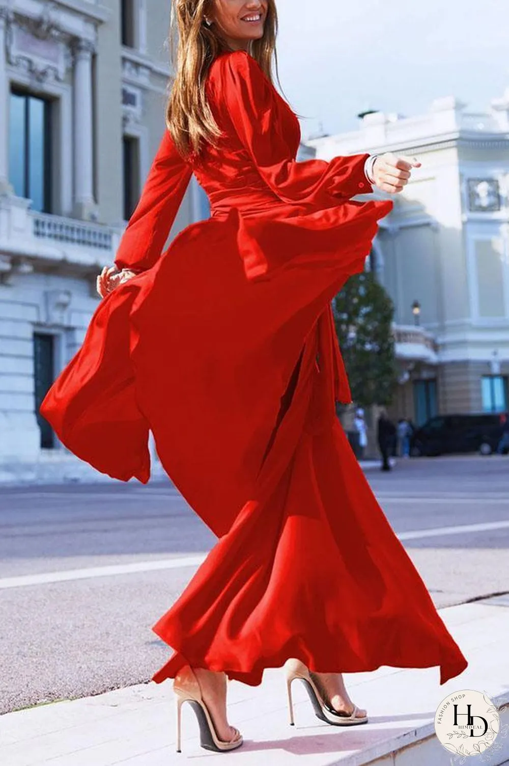 V-Neck Slit Design Sexy Maxi Dress P16338