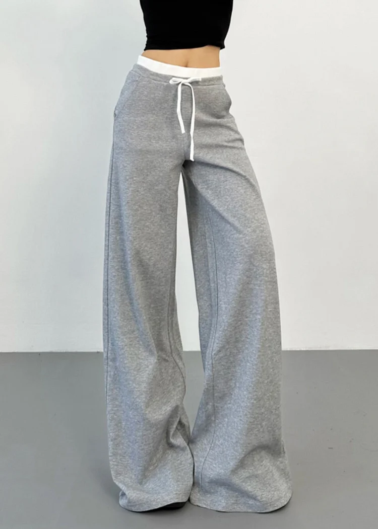 Natural Light Grey Tie Waist Wide Leg Pants Spring