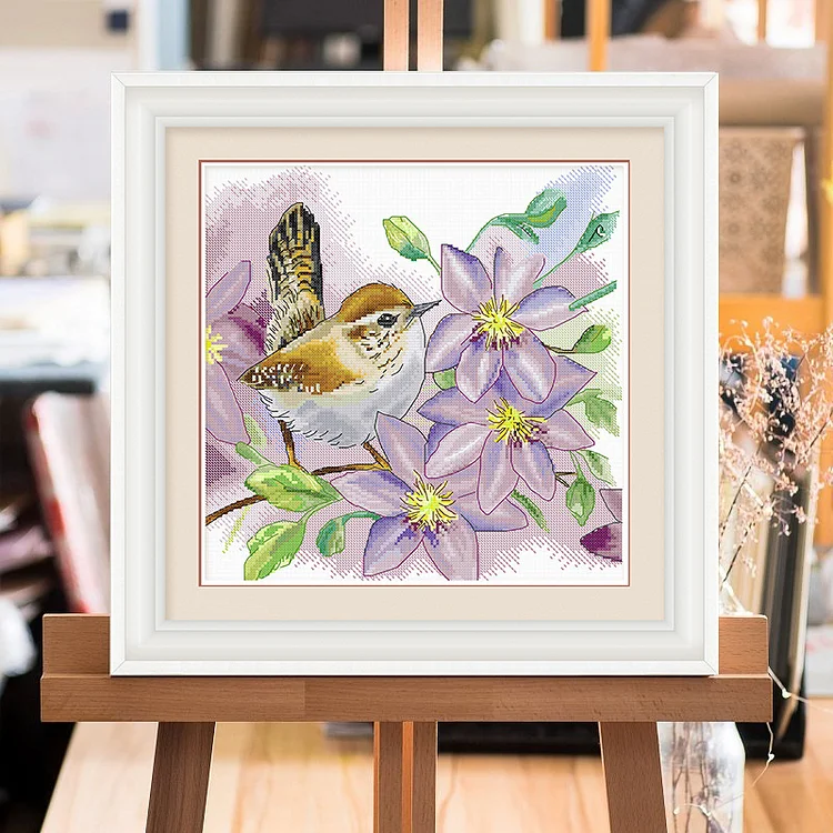 Spring-Clematis And Birds 11CT (45*45CM) Stamped Cross Stitch gbfke