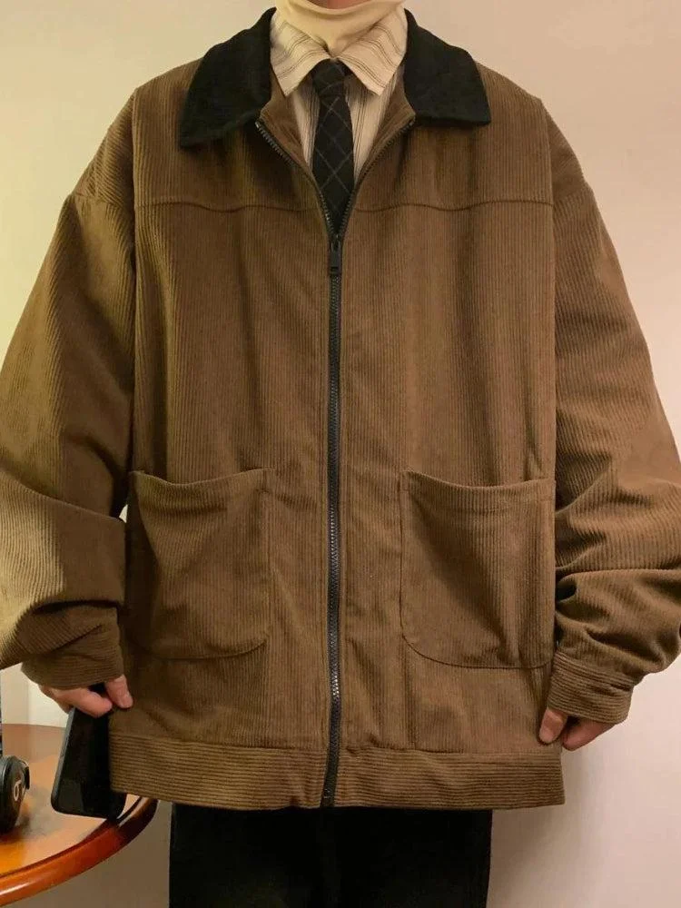 Brownm Corduroy Contrast Color Jacket