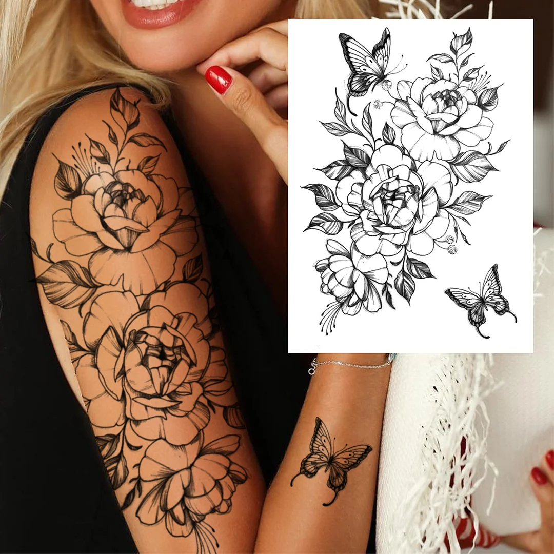 Sdrawing Butterfly Flower Temporary Tattoos For Women Girls Lace Feather Geometry Tattoo Sticker Fake Rose Sexy Tatoos Decor