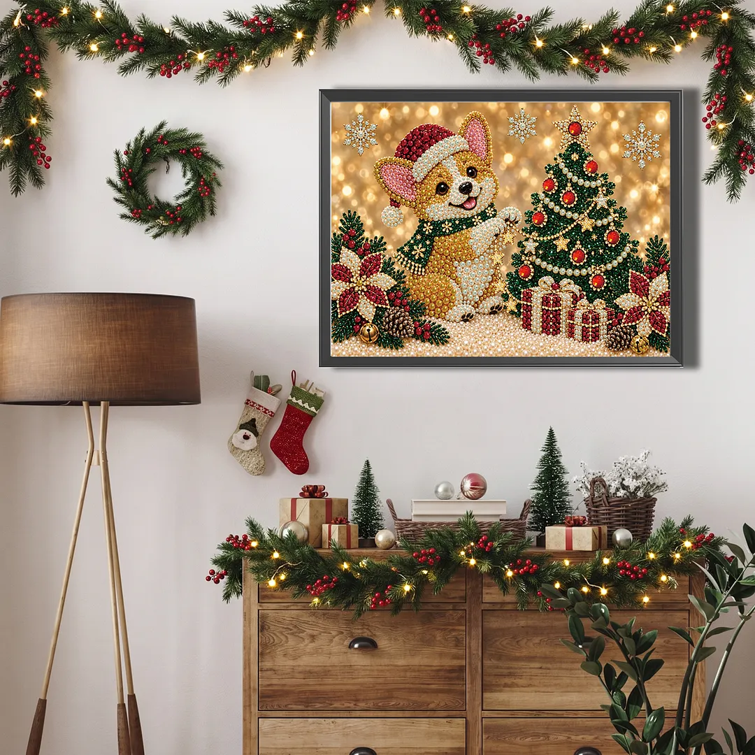 Pearl Painting Kit for Adults Christmas Corgi 15.75x11.81in