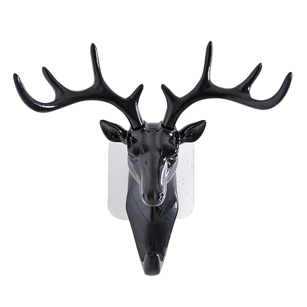 Elk Head Wall Mounted Antlers Hook Self Adhesive Hanger Bag Keys Sticky Holder Christmas Deer Horn