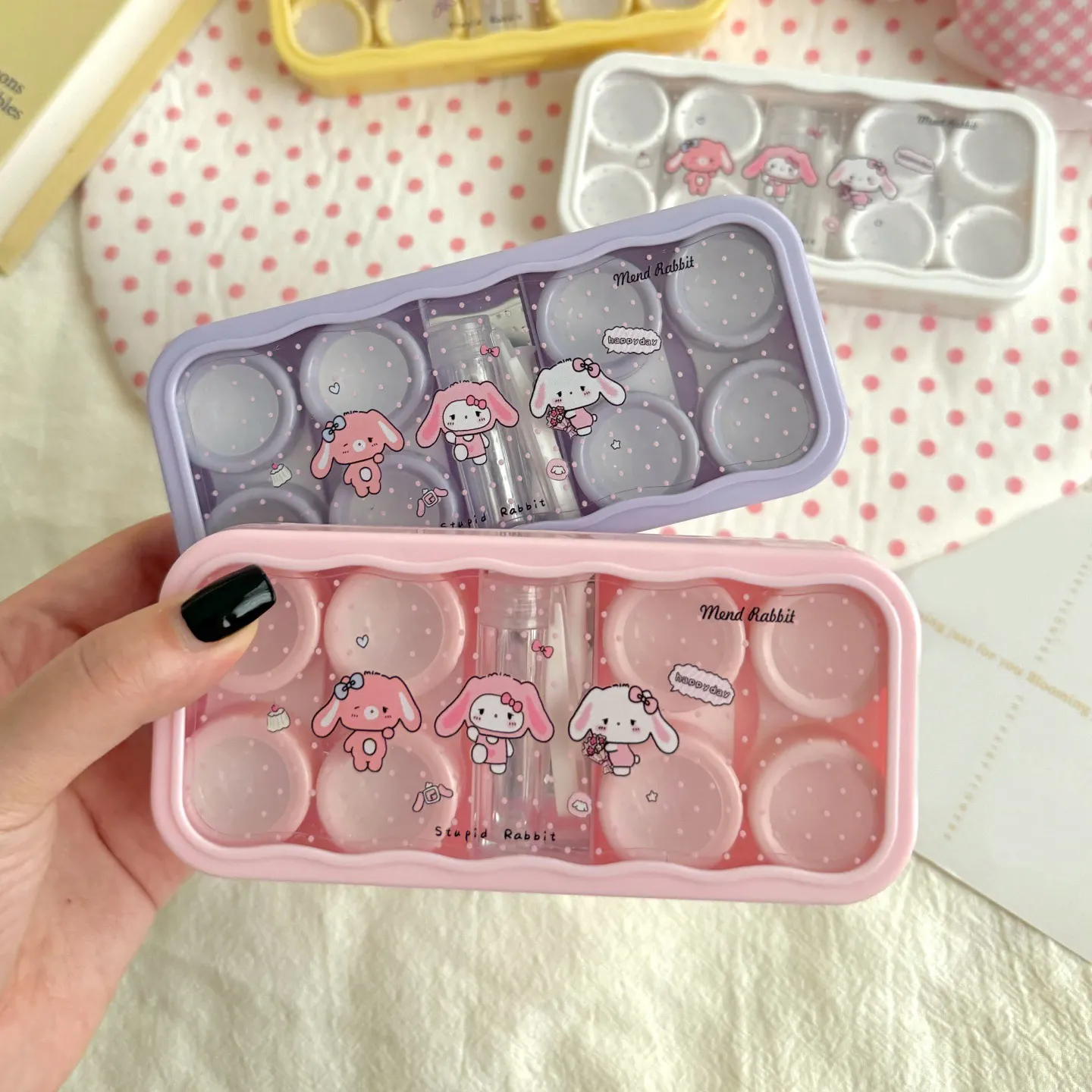 Polka-dot Mend Rabbit Colored Contact Lens Case