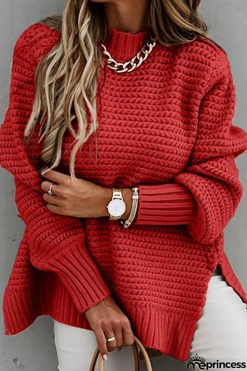 High Neck Side Slit Sweater