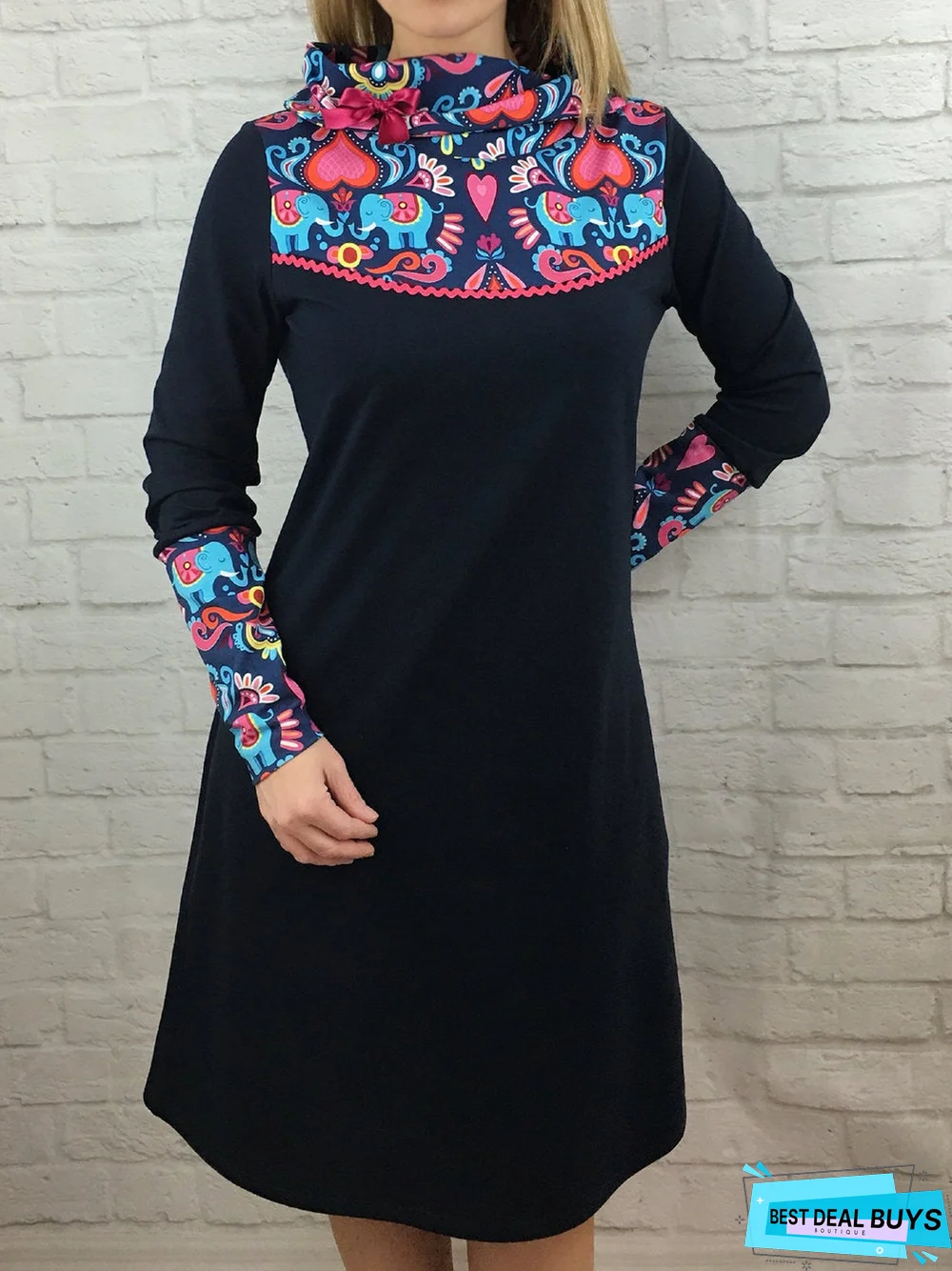 Turtleneck Casual Printed Fit Causal Dress