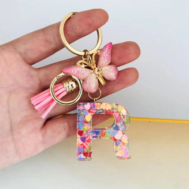 Classic Style Commute Letter Butterfly Resin Unisex Bag Pendant Keychain