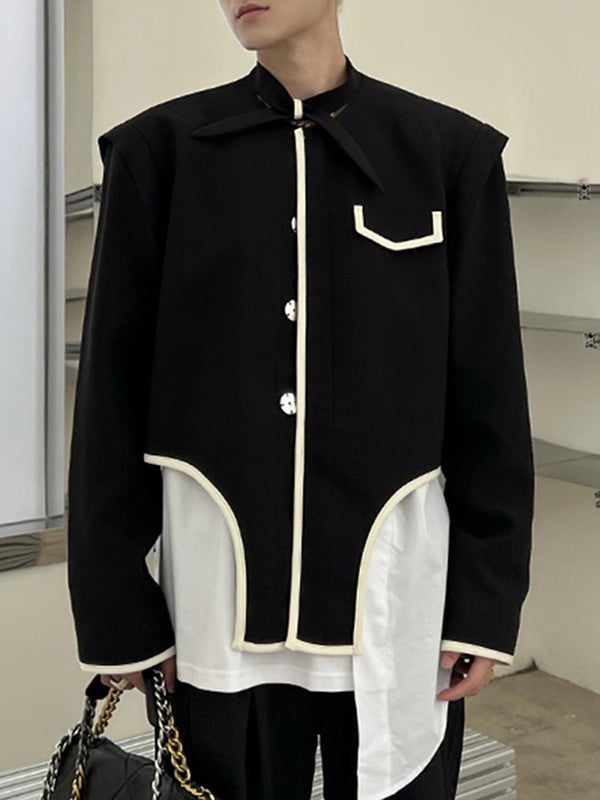 Aonga - Mens Contrast Piping Irregular Hem Cropped Blazer J aonga