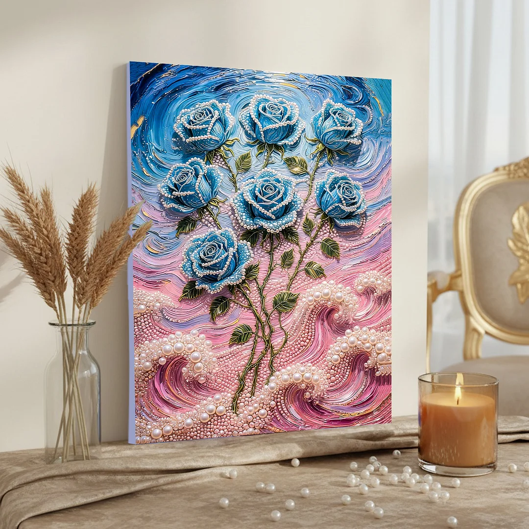 Blue - DIY Pearl Diamond Art Kit With Frame 40*50cm