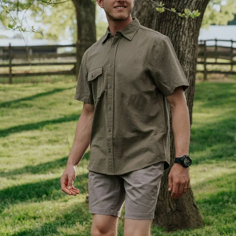 Summer Men's Shirt Pocket Flat Lapel Simple Shirt