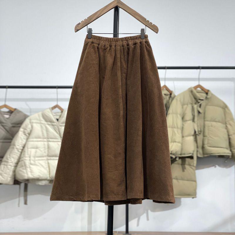 Lazycackle Thickened Corduroy Swing Skirt – Vintage Autumn Winter Casual Skirt for Women  