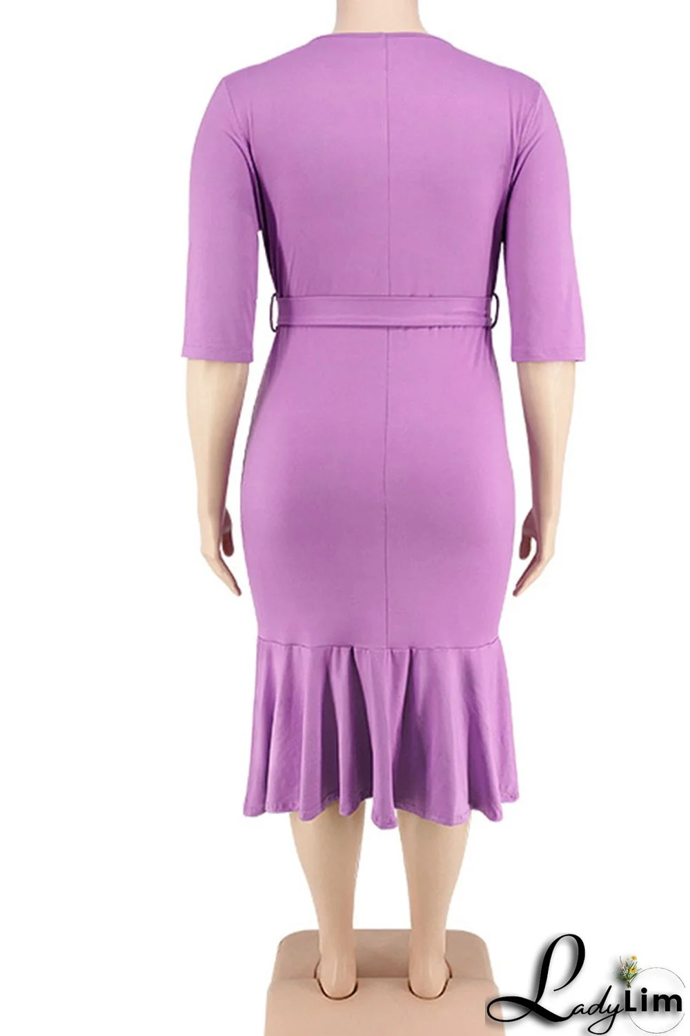 Black Casual Solid Bandage Patchwork Flounce V Neck Straight Plus Size Dresses