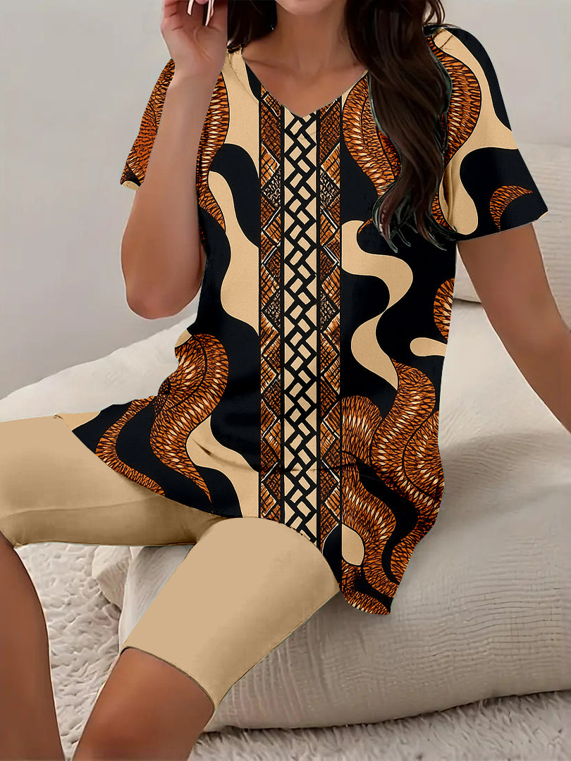 Women Long Sleeve V-neck Graphic Floral Printed Top