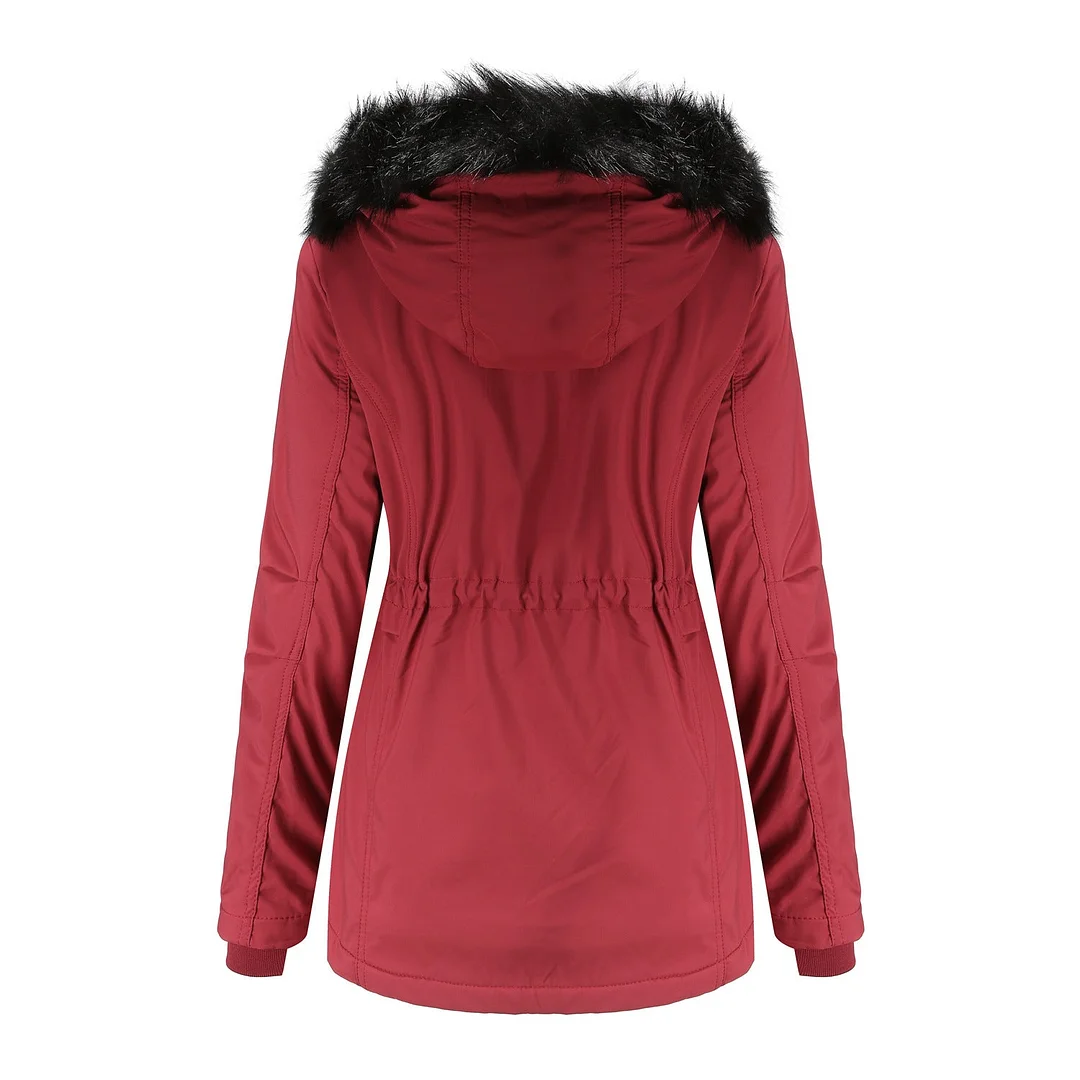 Woman's Coat Detachable Hood Fur Collar Plus Fleece Jacket