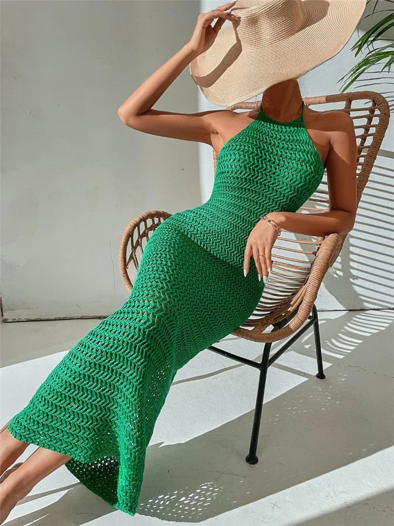 Athvotar Athvotar And Summer New Body Repair Neck Tie Bare Back Knitted Sweater Dress