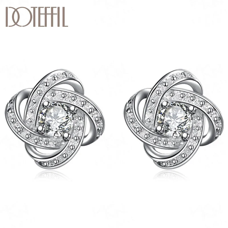 DOTEFFIL 925 Sterling Silver High Quality AAA Zircon Charm Earrings Women Jewelry 