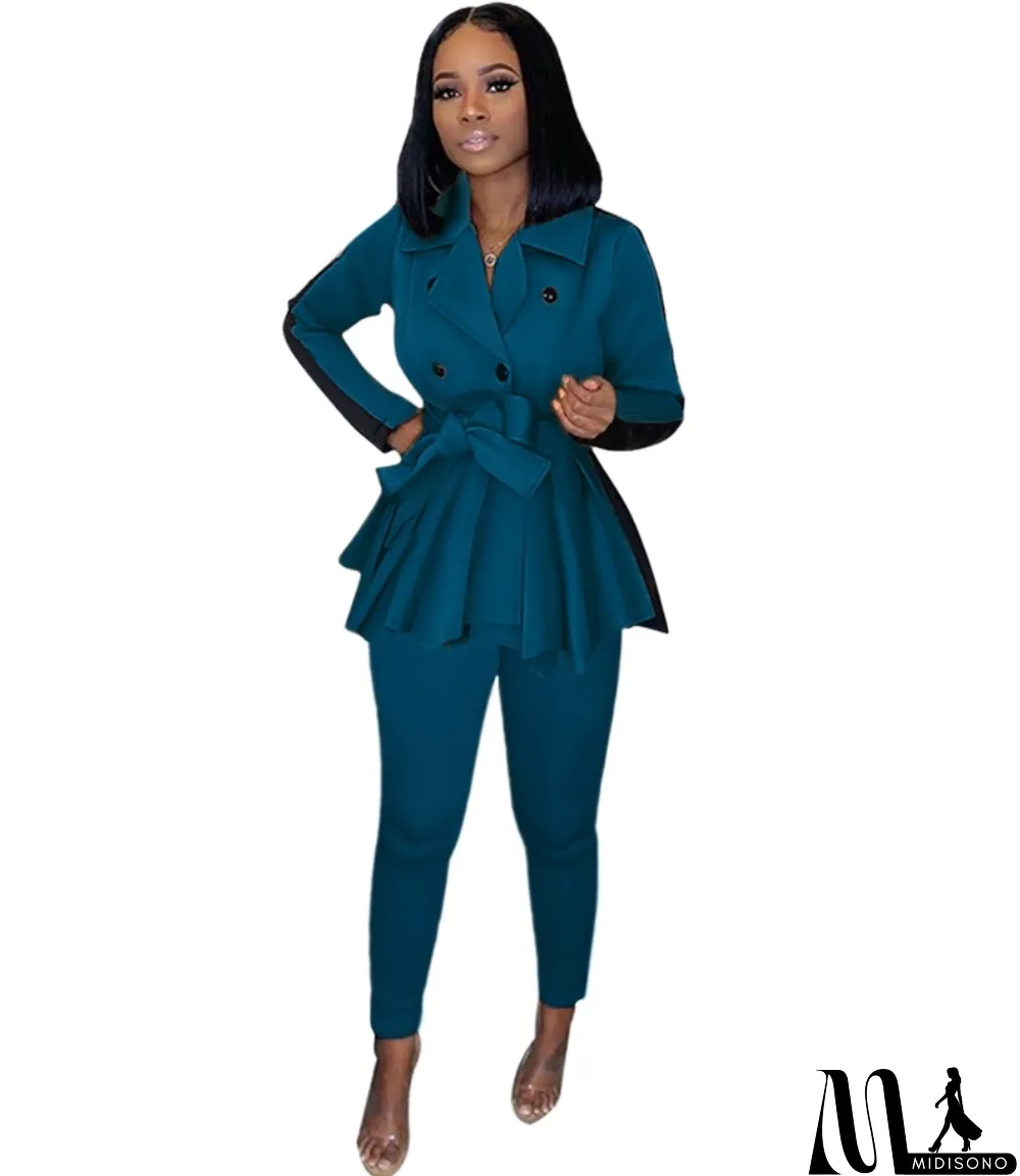 MidiSono - Winter Elegant Peplum Blazer and Matching Pants Set