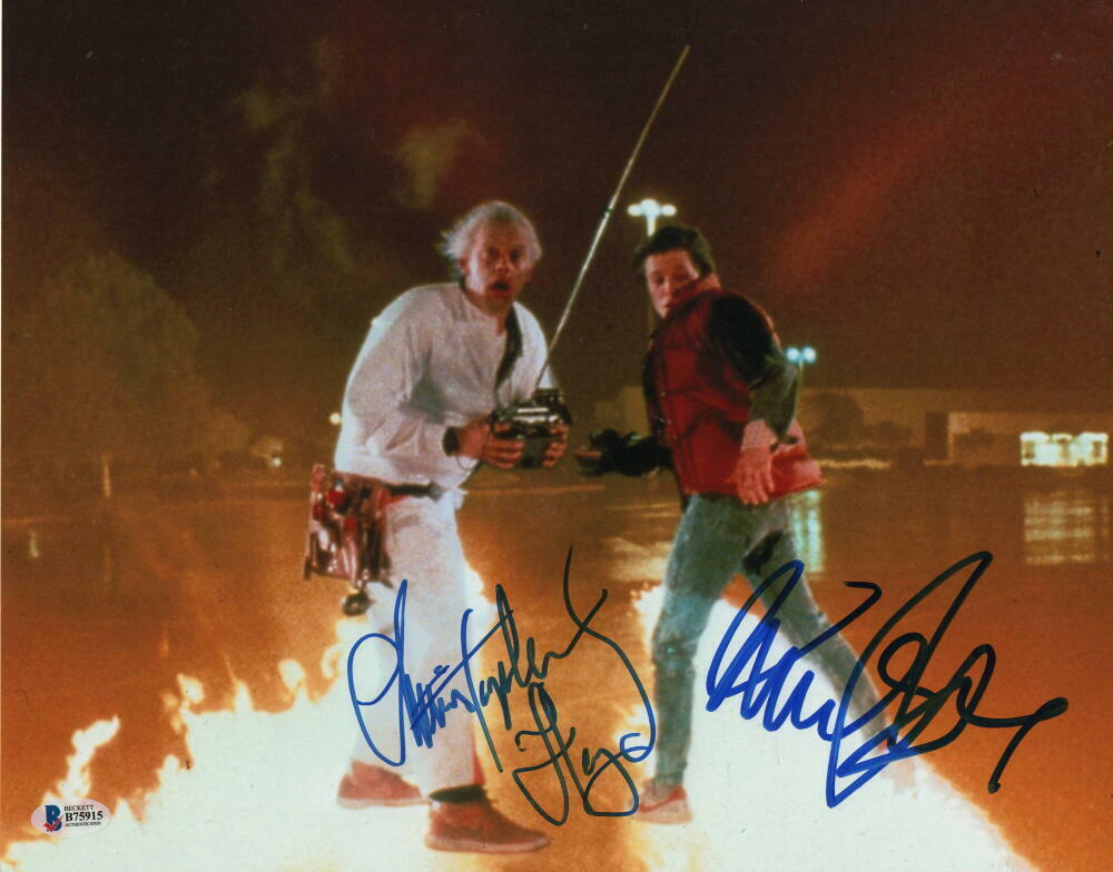 MICHAEL J FOX & CHRISTOPHER LLOYD CAST SIGNED AUTOGRAPH 11x14 Photo Poster painting J - BECKETT