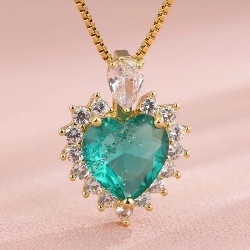 Vintage Style Heart Shape Flower Bow Knot Stainless Steel Copper Plating Inlay 18K Gold Plated Zircon Pendant Necklace