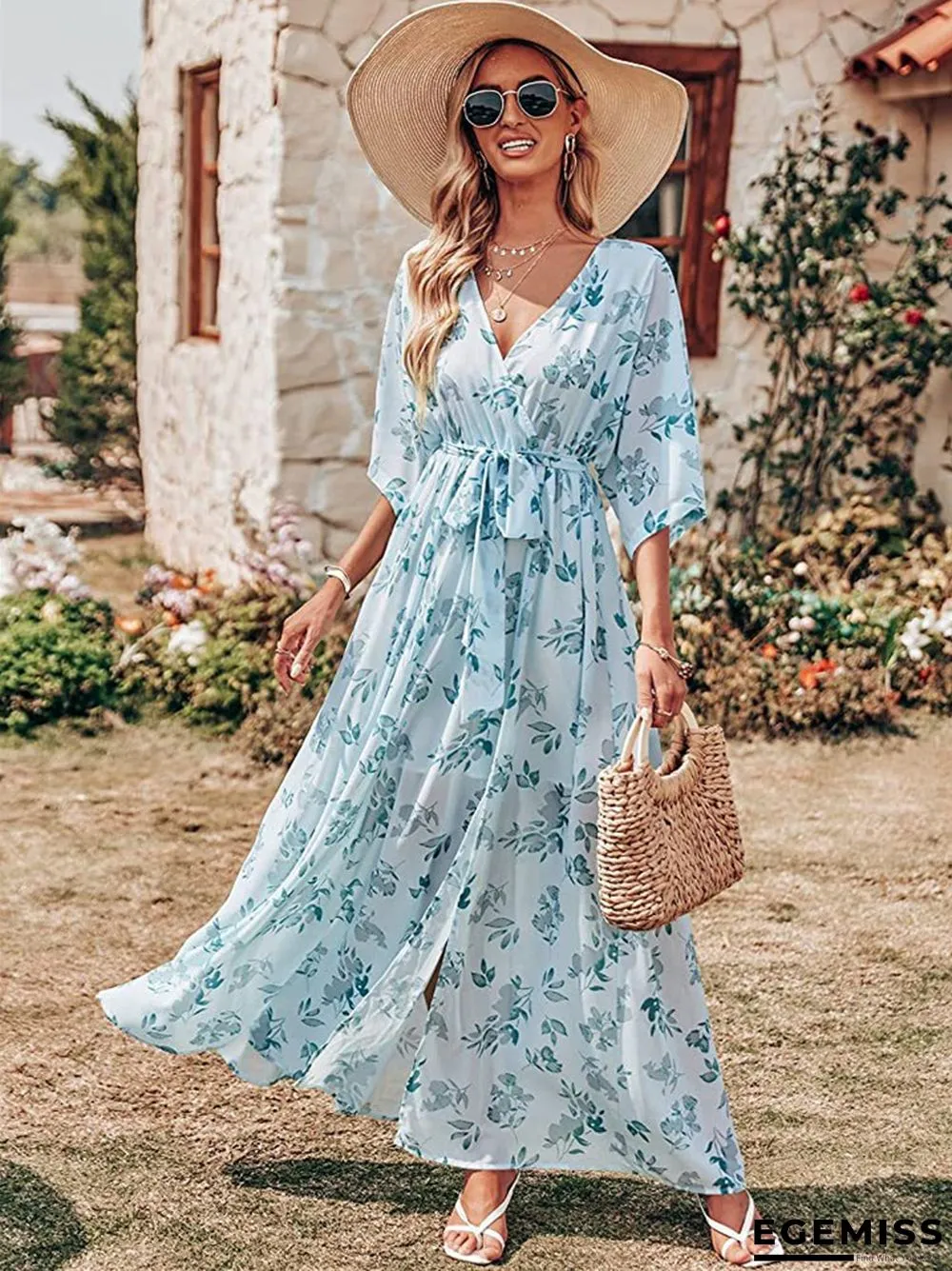 Explosions In Summer V-neck Hot Print Long Dress Women | EGEMISS