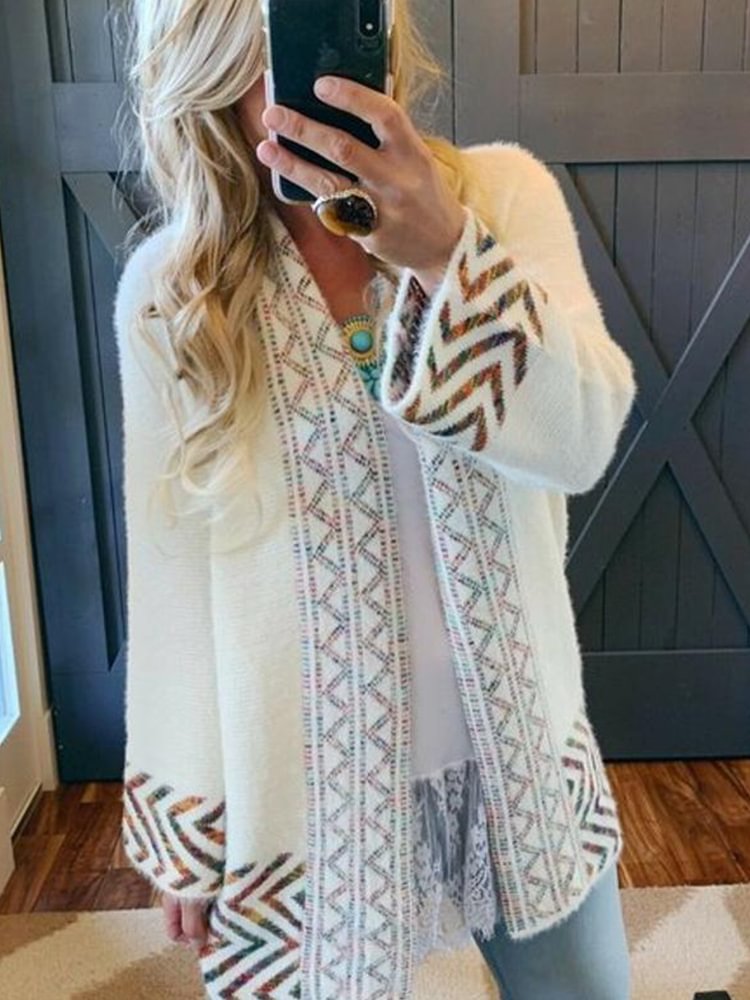 Casual Plus Size Geometric Pattern Sweater Cardigan P180220885