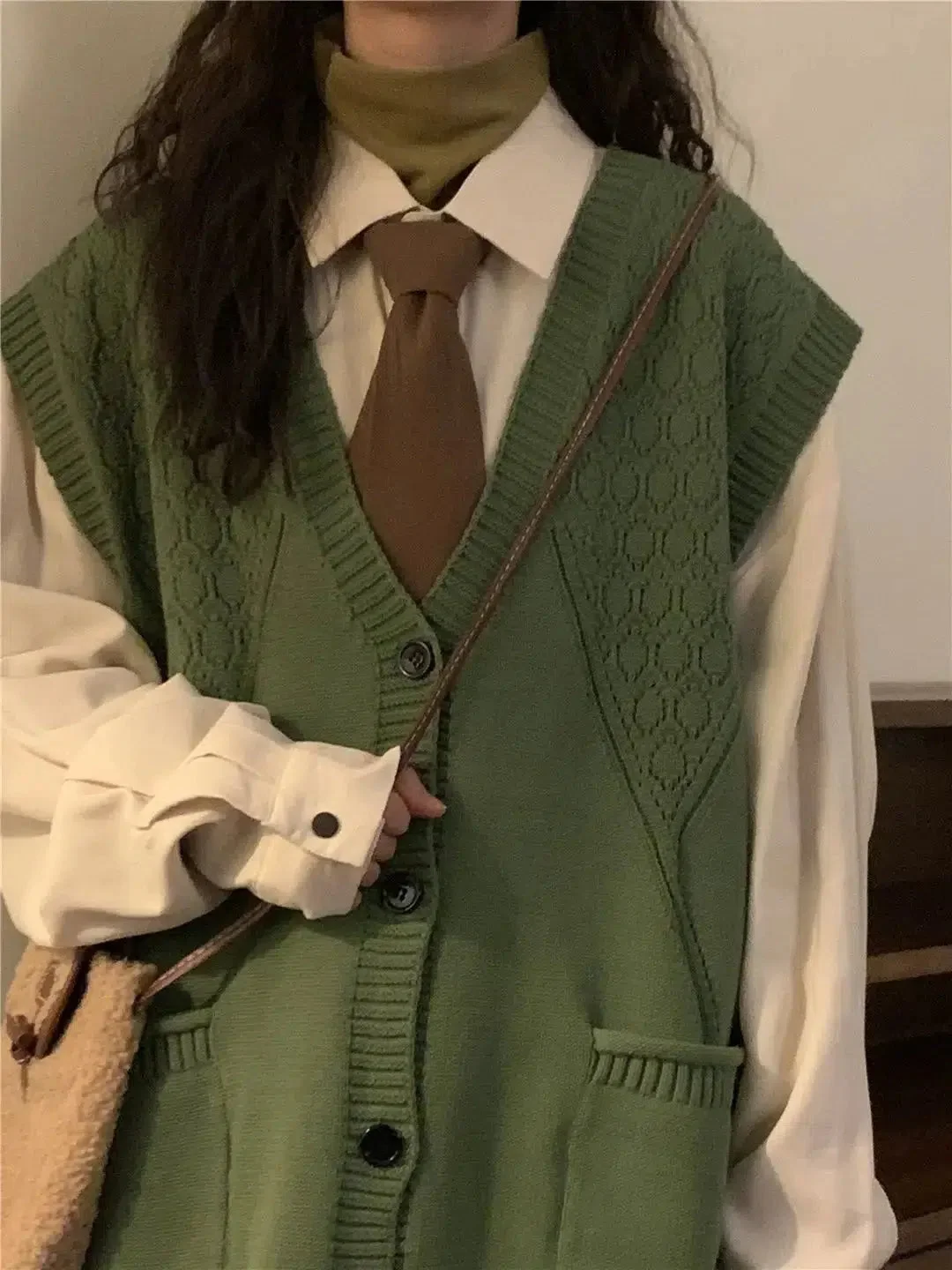 Brownm Academia Deep V-Neck Sleeveless Cardigan