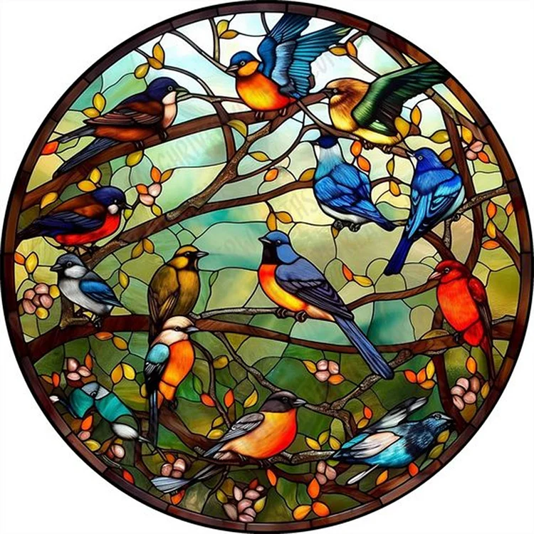 Round Card Birds Singing Flowers 30*30CM(Canvas) Full Round Drill Diamond Painting gbfke