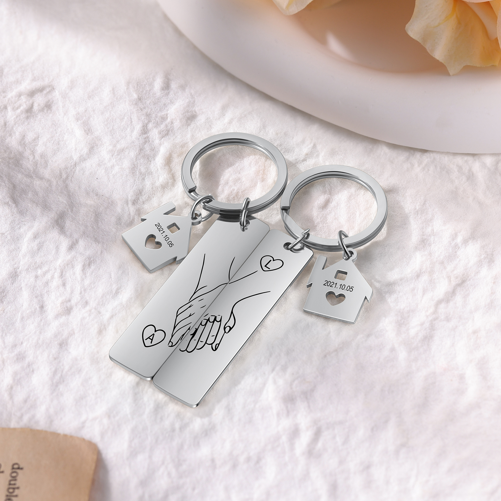 To My Man/My Love Keychain Holding Hands Couple Keychain Set Personalised Date Initial Keyring Matching Couple Gifts-Jessemade AU