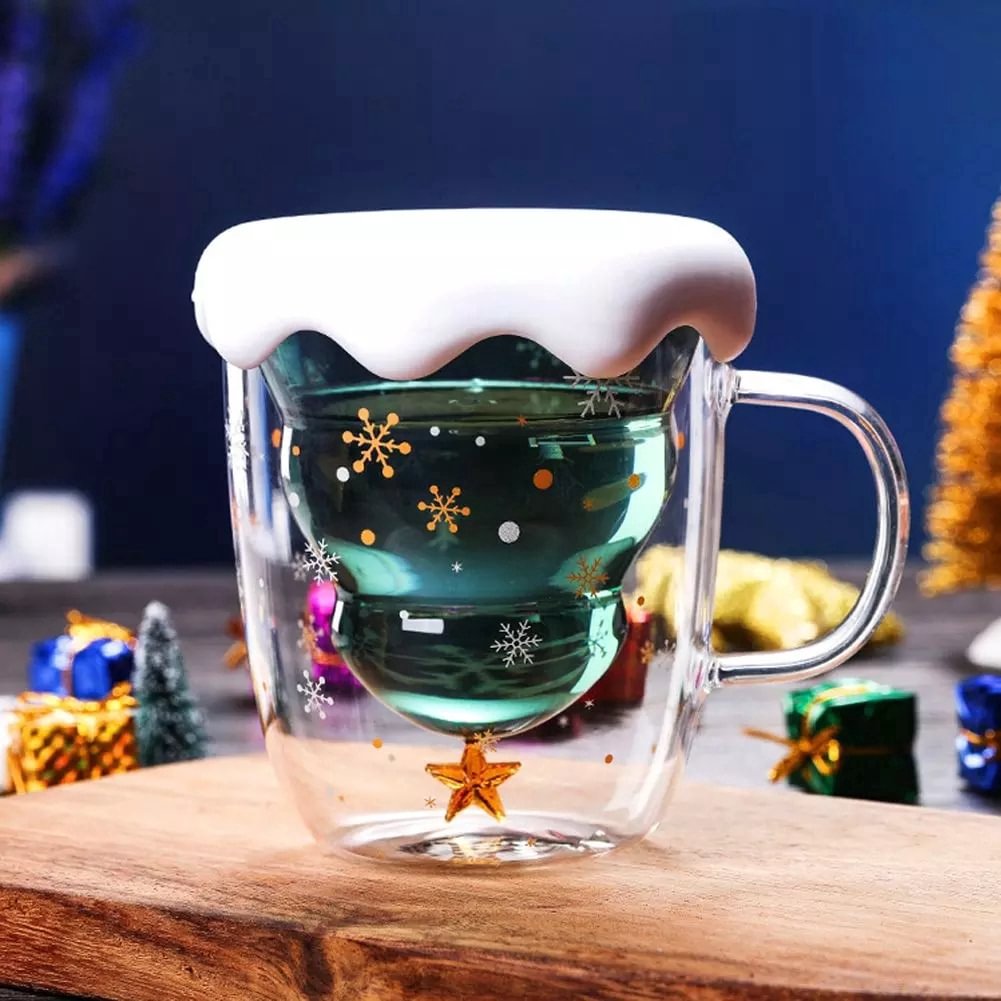 Double-Wall Anti-Scalding Glass Christmas Tree mug