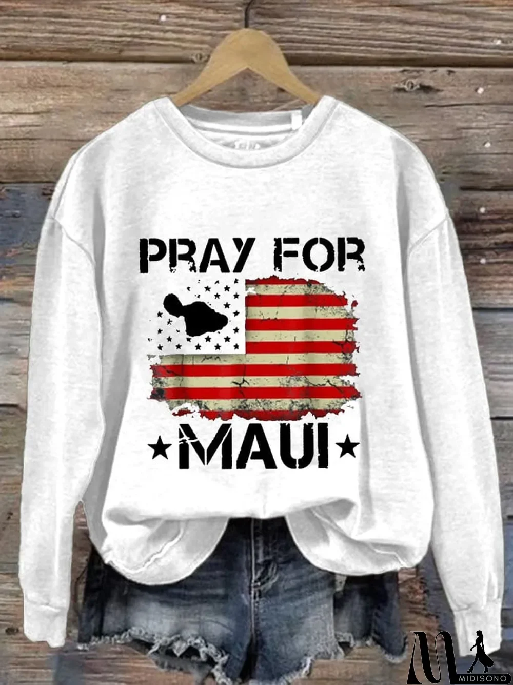 MidiSono - Women's Pray for Maui Print Sweatshirt