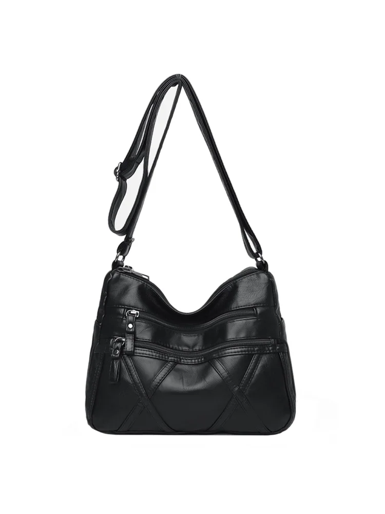 Vintage Women PU Crossbody Bag Multi-pocket Mummy Shoulder Clutch (Black)
