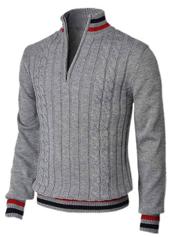 Color-block Zip-up Turtleneck Men's Knit Sweater-Cosfine
