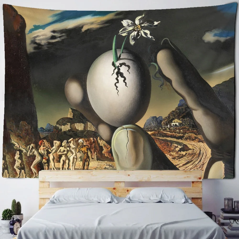 Landscape Woman Tapestry Wall Hanging Psychedelic Witchcraft Natural Mountains And Rivers Ink Painting Home Decor