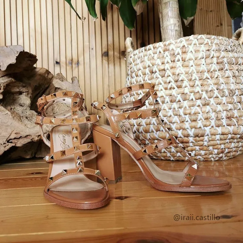 100mm Women's Rivets Block Heels Party Daily Summer Sandals-vocosishoes