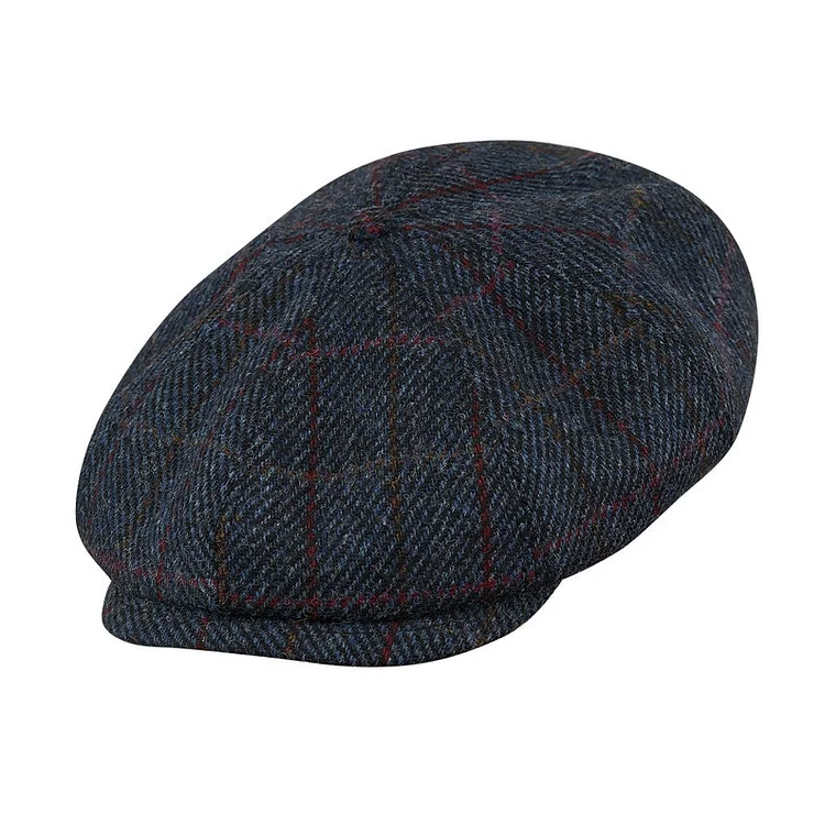 SHELBY Harris Tweed Genuine Scottish 8 Panels Newsboy Peaky  Cap Applejack Bandit Hooligan Gangster Wool Ivy League Hat BLUE-RED