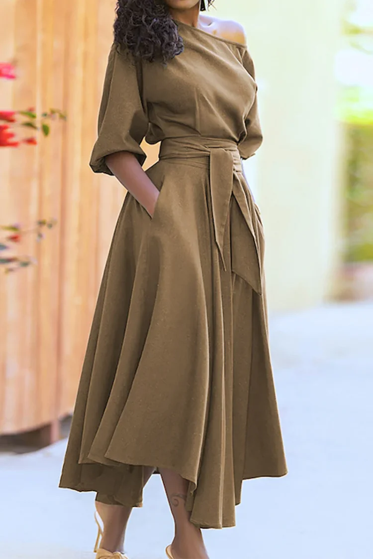 Fashion Solid Bandage One Shoulder Waist Skirt Dresses(4 Colors)