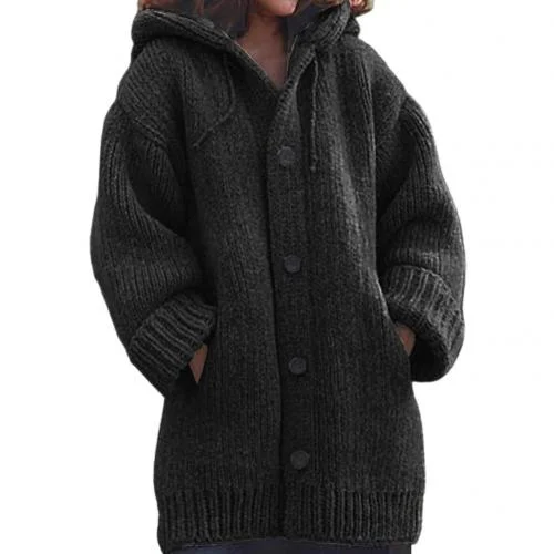 Women Jacket Thick Sweater Coat Warm Knit Outerwear Autumn Winter Long Hooded Cardigan Sweater