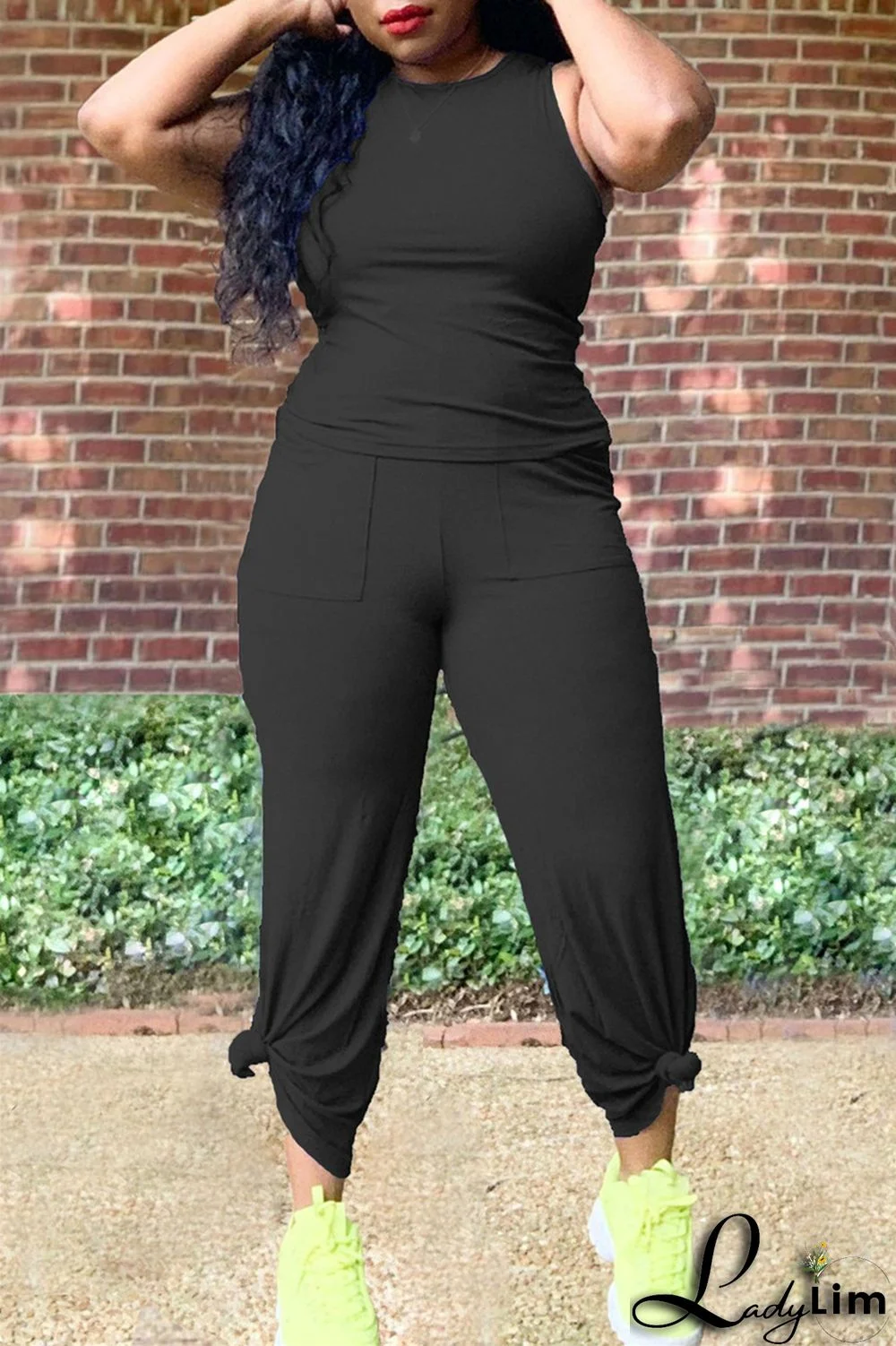 Purple Fashion Casual Solid Split Joint O Neck Sleeveless Two Pieces