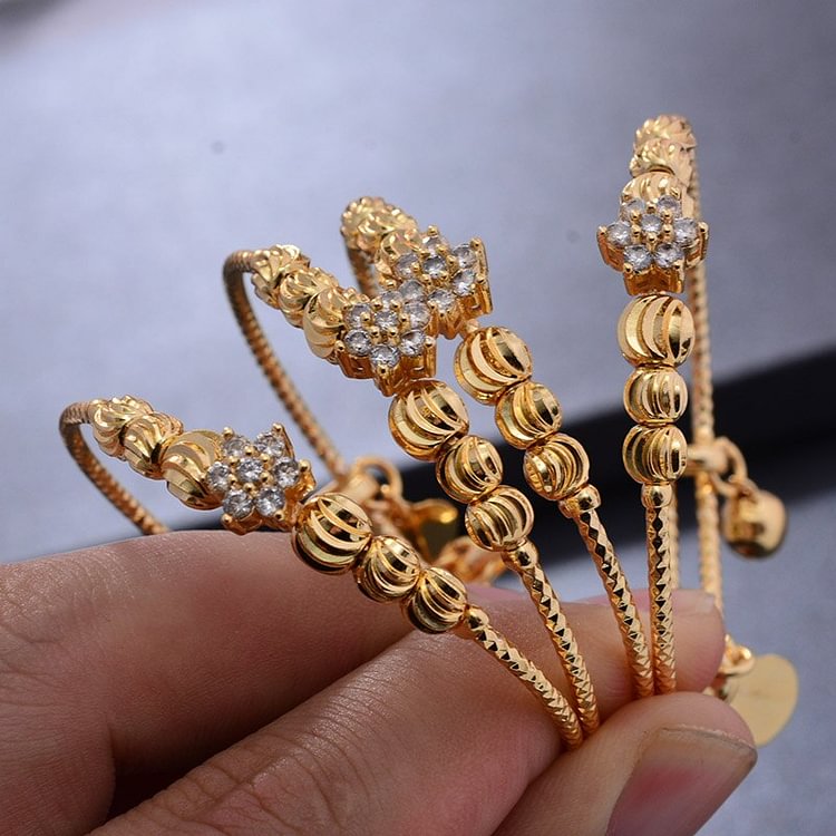 4PCS/lot Adjustable Gold Color Baby Bangles &amp;bracelets Birthday Jewelry Best Gift